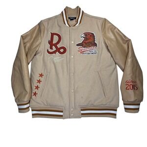 FBK Varsity‎ Jacket Eagle Patch All American Dream Team Tan Snap Front Sz Large